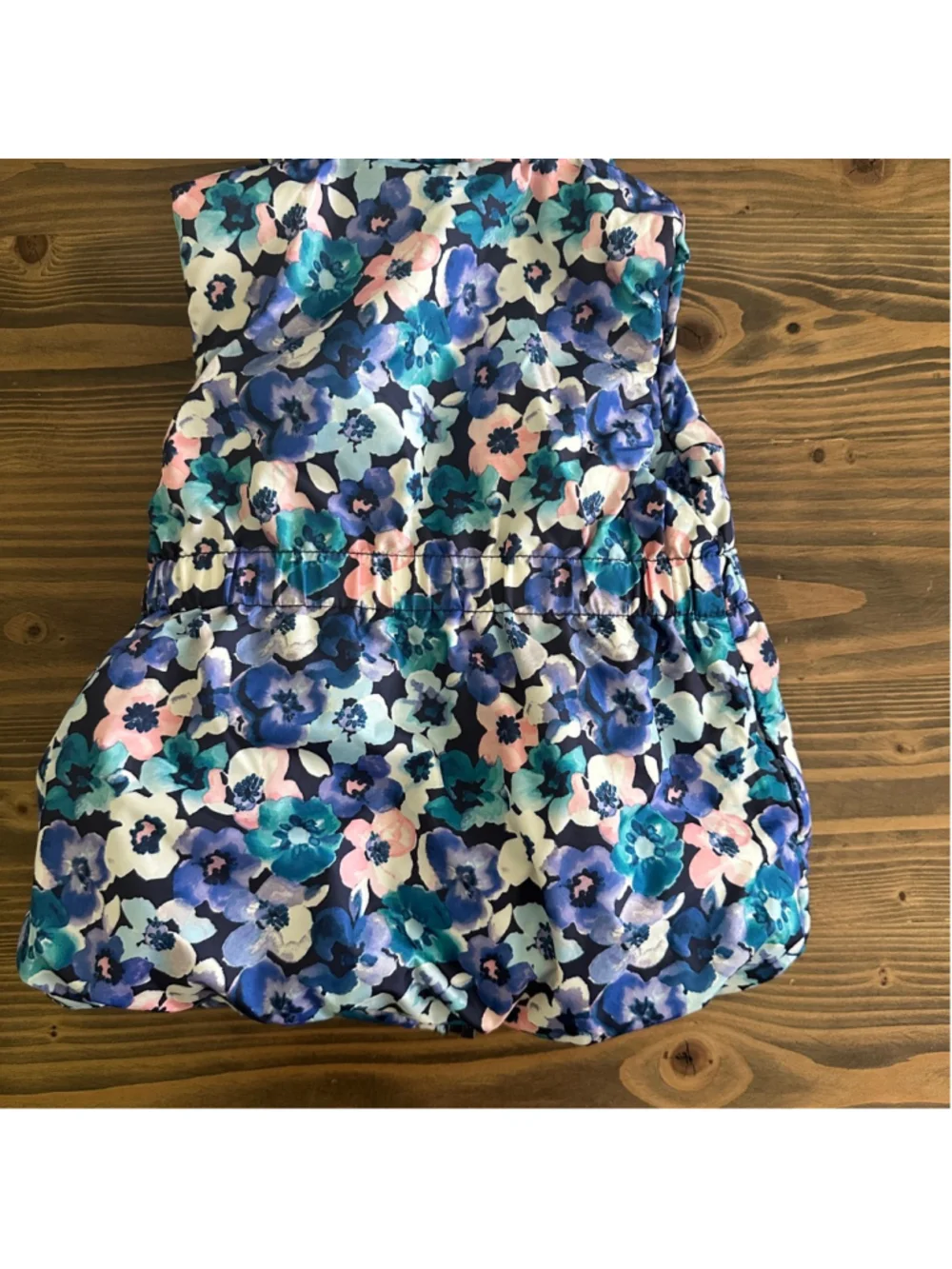 Kids Gymboree Puffer Vest 5T Blue Pink Floral Fleece Hood Bow Waist